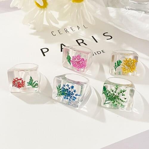 FNIO Fashion Acrylic Colorful Rectangle Rings for Women Big Transparent Finger Ring Girls Vintage Female Beautiful Jewelry