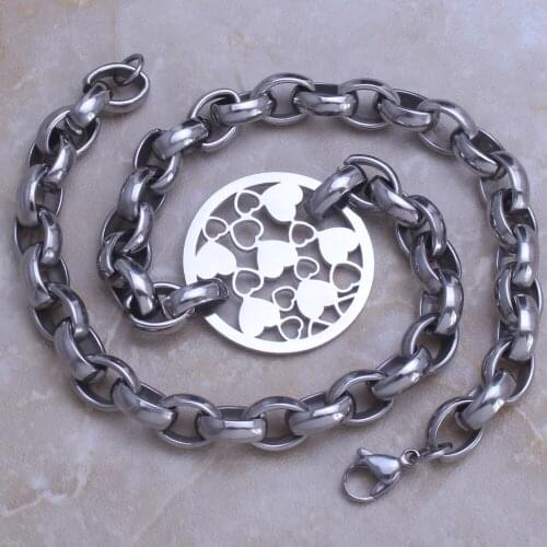 Fahion Jewelry Stainless Steel Chain Necklace Round Heart For Man & Woman Bijoux en acier inoxydable Joyas Jewels NJ216001