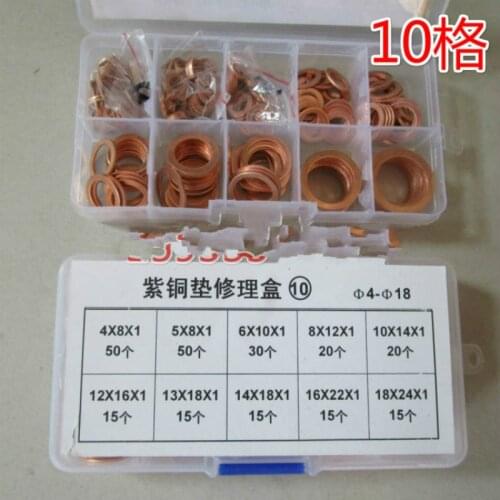245pcs Copper Washers Set M4-M18 Solid Copper Washer Gasket Sealing Ring Assortment Kit Set with Case 10 Sizes