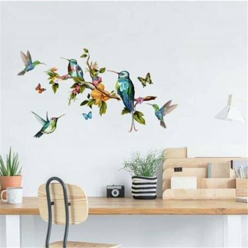 Flowers Bird Wall Stickers Bedroom Living Room Decoration Mural Home Decor Decals Stickers Wallpaper