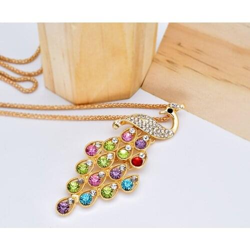 2017 New Hot Fashion Fine Jewelry Super Dazzling Rhinestone Colorful Peacock Long Necklace & Pendants For Women 302