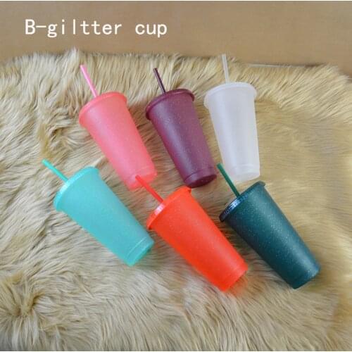 2021 new coming 24oz/710ml giltter straw cup with lid resuable cup plastic tumbler matte finishing cup