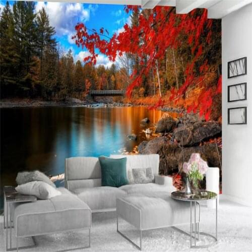 3d Landscape Wallcovering The Beautiful Scenery of Red Leaves Living Room Bedroom Kitchen Home Decor Painting Mural Wallpapers