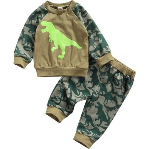 Newborn Baby Clothes 2021 Autumn 2Pcs Trendy Dinosaur Print Long Sleeve Pullvoer Tops Elastic Waist Pants Childrens Clothing