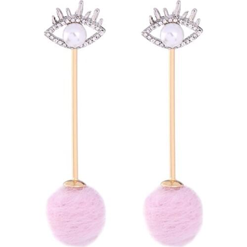 Bulk Price Pink Cotton Pompon Earrings Ethnic Long Drop Earrings For Women Indian Eye Earrings Jewelry