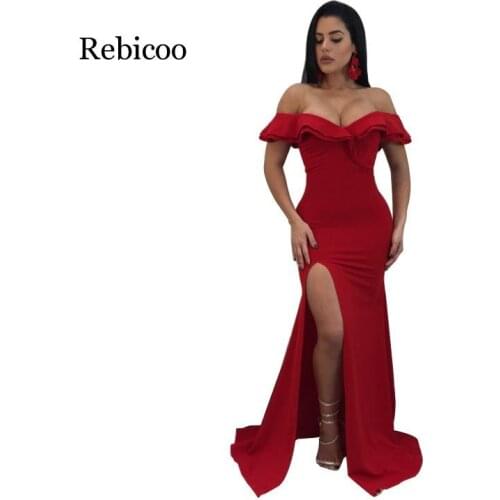 Hot sexy ruffle off shoulder maxi dress red rosy royal blue black floor length gowns bodycon vestido de noiva