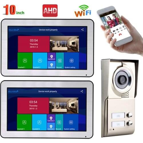 Wired Video Intercom Systems 2 apartments 10 inch Wifi Video Door Phone System IR-CUT HD 720P Doorbell Camera
