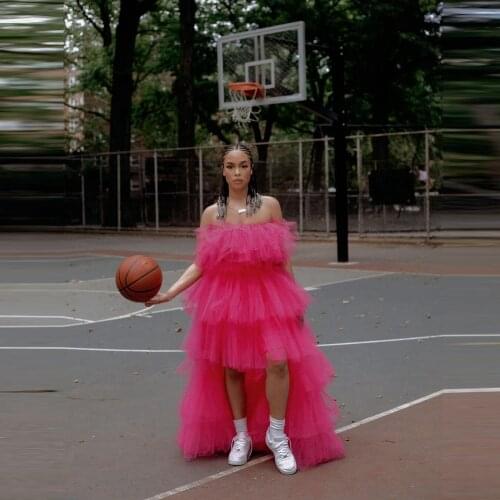 Chic Hi Low Tulle Dresses Strapless Elastic Rufflea Tiered Plus Size Girls Party Dressing Gowns Long Tutu Dress