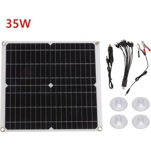 35W Solar Panel 5 In1 Double USB Solar Cell Monocrystalline for Outdoor Camping Emergency Light with Car Charger 12V/5V