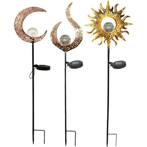 Solar Lawn Light Sun/Moon/Flame Design Waterproof Retro Lamp Garden Decor Supplies for Courtyard Landscape Outdoor Walkways