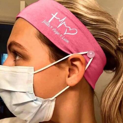 Unisex Nurse Button Headband Face Mask Holder Letters Heart Print Sport Headwrap XX9D