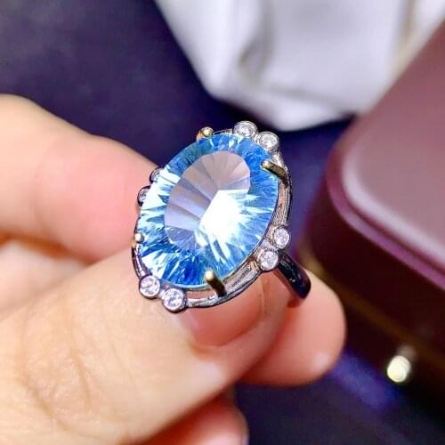 CoLife Jewelry 100% Natural Light Blue Topaz Ring for Party 10mm * 14mm Topaz Silver Ring 925 Silver Topaz Jewelry