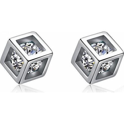 Punk pendientes aretes silver color jewelry cute stud earrings women with Square CZ Crystal oorbellen brincos