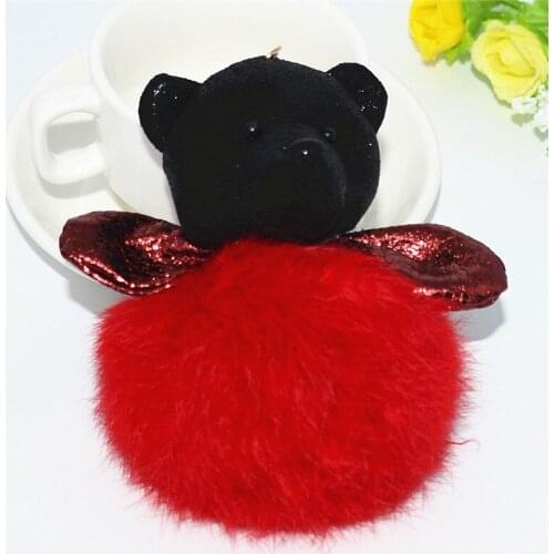 Fluffy Keychain Simulation Rabbit Ear Bear Fur Ball Pom Pom Key Chain Women Bag Key Holder Fur Pompom Keychains Key ring
