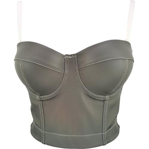2021 New PU Leather Sleeveless Top women Crop Top To Wear Out Corset Nightclub sexy Tops Bra Push Up Bustier Female Tops Mujer