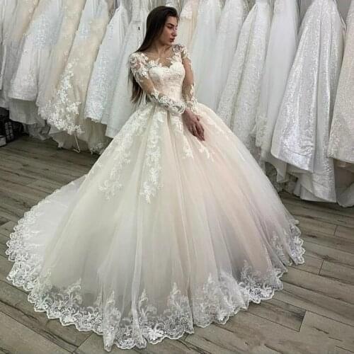 Robe De Mariee 2020 Princess Bride Ball Gown Long Sleeves Lace Appliques Wedding Dresses Elegant Women Bridal Vestidos Novias