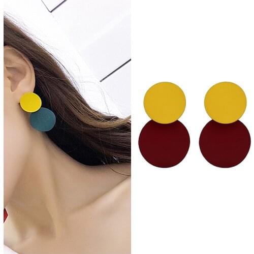 1Pair Korean Version of The New Paint Round Clip on Earrings Exaggerated Fashion Simple Earrings Retro Cold Wind Female