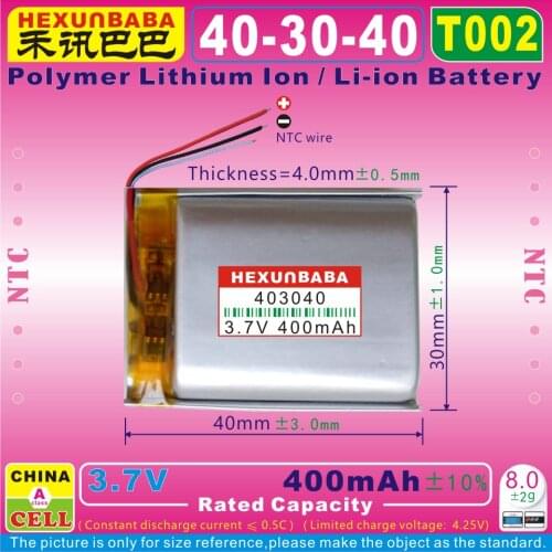 4pcs [T002] 3.7V 480mAH,[403040] PLIB ; polymer lithium ion / Li-ion battery for GPS,mp4;toy,dvr;speaker,sport camera;vr,mp3,mp5