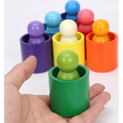 15pcs/set Children Wooden Rainbow Blocks Rainbow Wooden Balls Dolls for Kids Montessori Educational Toy