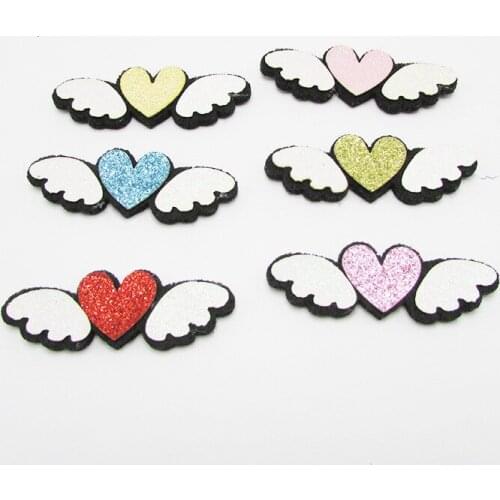 30pcs 5.5*2cm Angel peach heart wings Padded Patches Appliques For Clothes Sewing Supplies DIY Hair Bow Decoration free shipping