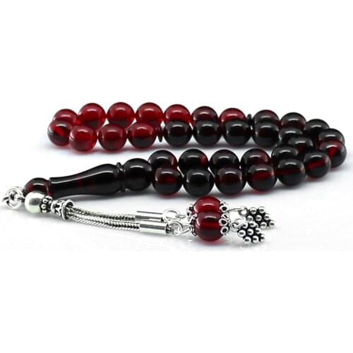 33 Beads Fire Amber (Fire Amber) muslim Prayer Tasbih Misbaha Islamic Jewelry Subha Capsule Cut Tassel 925 Caliber Silver