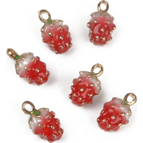Lovely Sweet 5Pcs Enamel Alloy Fruit Strawberry Drip Charm Pendant for Girls DIY Earrings Necklace Jewelry Findings Making