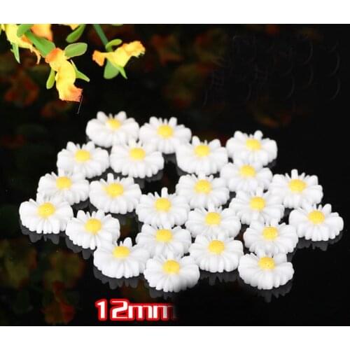 80 Pcs White Daisy Flower Resin Flatback Cabochon Scrapbook Embellishment DIY Phone Decoration 12mm Dia 009005070