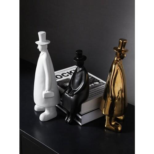 Abstract figure decoration Ceramic Status Man on Hat Home Ornaments TV Cabinet Porch Living Room Sculpture Crafts Furnishings
