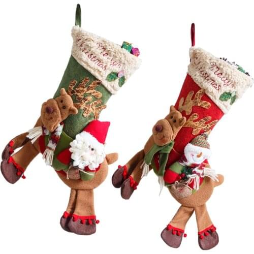 Accessories Christmas Ornaments New Year Riding Deer Apple Santa Kids Made Of Flannel Snowman For Gifts Gift Bag