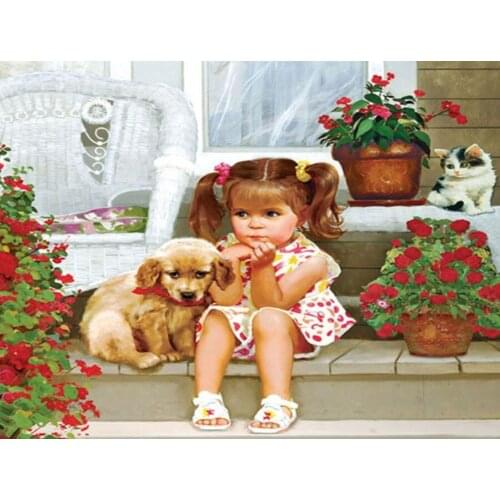 Diamond mosaic 5D DIY Diamond Painting Garden girl pet dog diamond Embroidery Rhinestone cross stitch kit puzzle Decoration 2020