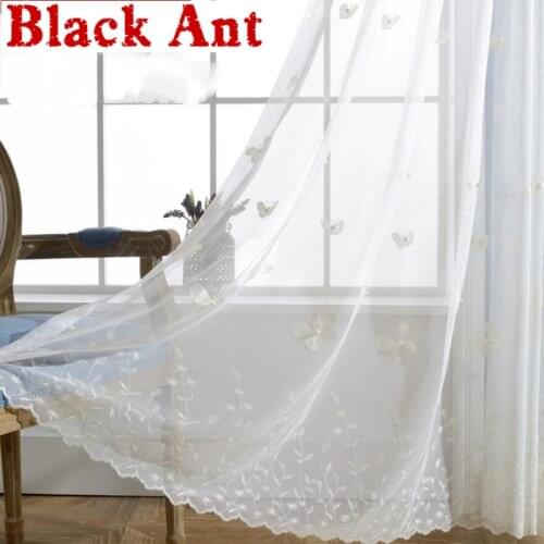 White Curtains Butterfly Pearls Embroidered Voile Curtains Window Modern Living Room Net Curtains Tulle Sheer Rideaux T&224 #30