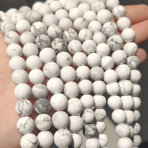 Natural Stone Beads Dull Polish Matte White Turquoises Howlite Round Beads For Jewelry Making 4/6/8/10mm Beaded Bracelet
