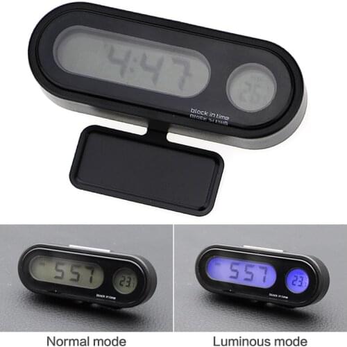 Electronic Clock Thermometer Car Automotive Blue Backlight With Clip Portable 2 in 1 Car Digital LCD Clock & Temperature Display