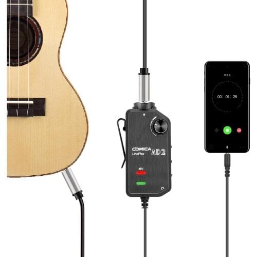 COMICA LinkFlex AD2 XLR/6.35mm to 3.5mm Audio Preamp Adapter with Phantom Power for iPhone/Android/Nikon/Canon Camera and Guitar