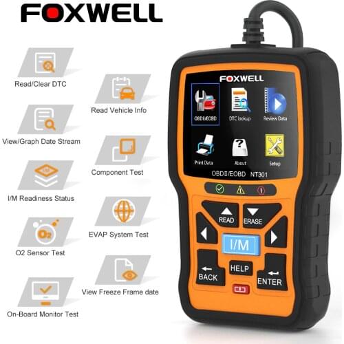 FOXWELL NT301 EOBD OBD2 Scanner Engine Analyzer O2 Monitor Tools OBDII ODB OBD 2 Code Reader Car Diagnostic Tools