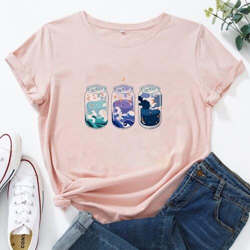 Beverage Bottle Pattern T-shirt Women Fashion Casual Short Sleeve Funny T Shirts Women Summer O-neck Cotton Camisetas Mujer