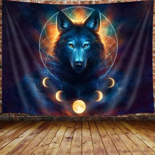 Wolf Moon Tapestry Fantasy Animal Dreamcatcher Cool Galaxy Tapestry Wall Hanging for Men Girls Bedroom College Dorm Home Decor