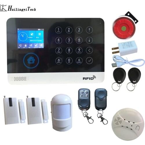 GSM Alarm with EN RU ES PL DE Switchable Wireless Home Security WIFI GSM Alarm system APP Remote Control RFID card Arm Disarm