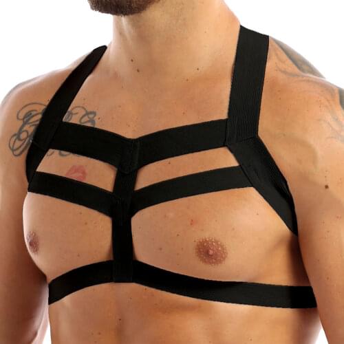 IEFiEL Mens Lingerie Harness Muscular Body Bondage Halter Neck Nightclub Party Hollow Out Exotic Tanks Standard Sexy Costumes