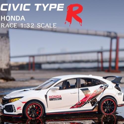 Toy 1:32 HONDA CIVIC TYPE-R Diecasts & Vehicles Metal Car Model Sound Light Toys For Children Christmas Gift Collection