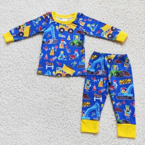 2021 Excavator Designer Pajamas Baby Boys Sleep Wear Long Sleeve Set Boutique Purple Designer Outfits Nightclothes