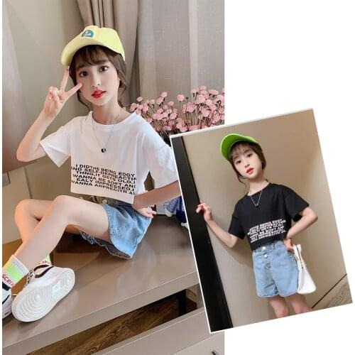 Teens Fashion Clothes Set Black&White Color Summer T-Shirt Crop Top and High Waist Shorts For Girls Kids Clothing Two-Piece Set