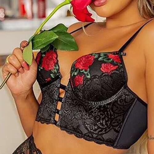 Women Black Lace Lingerie Set Hanging Neck Bra and Panty Set Lace Strappy Bodysuit Nightwear d88