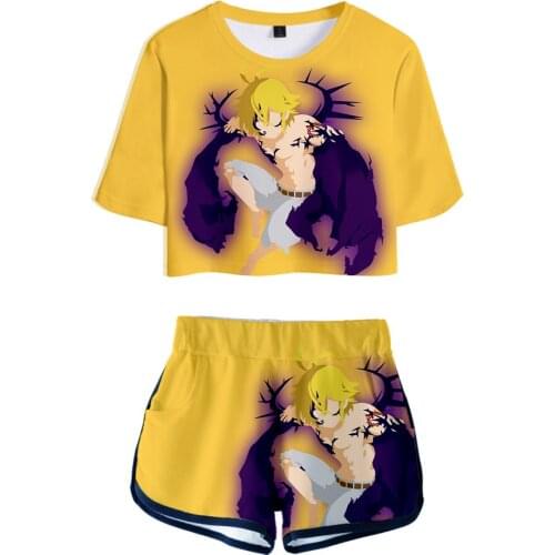 New Anime The Seven Deadly Sins Nanatsu No Taizai Two Piece Set Sexy Cotton T shirt Woman Shorts and Crop Top Fashion Tracksuit