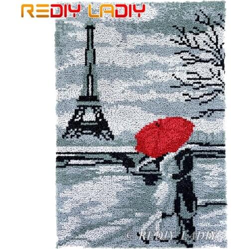 Latch Hook Rug Paris Love Kiss Chunky Yarn Tapestry Kits DIY Carpet Rug Knitted Floor Mat Crochet Cushion Arts & Crafts 57*87cm