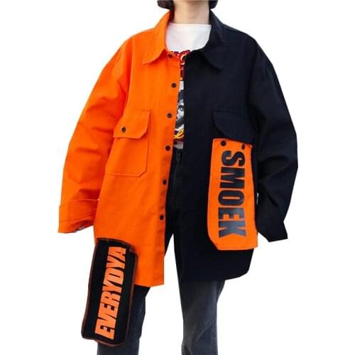 Women New Patchwork Jacket Spring Letters Irregular Oversized Boyfriend Loose Basic Coat Casual Red Pink Orange Jackets Female