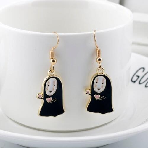 Cute Japan Anime Spirited Away No Face Man Enamel Metal Earrings Eardrop Dangler Jewelry For Women Girl Friends Fans Gift
