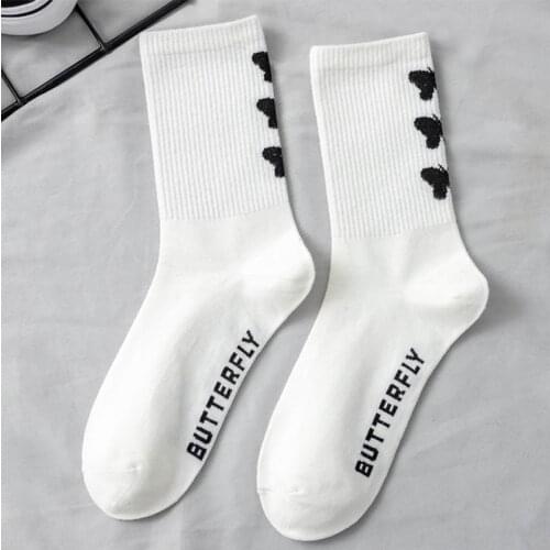 Women Trendy Socks With Print Butterfly Middle-Tube Cotton Sock Breathable Lady Girls Streetwear Harajuku Fashion Stocking