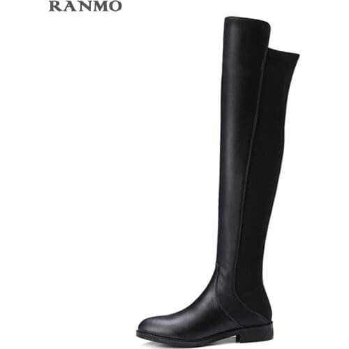 2021 autumn and winter new stretch high boots over the knee boots side zipper opening low heels womens boots warm boots