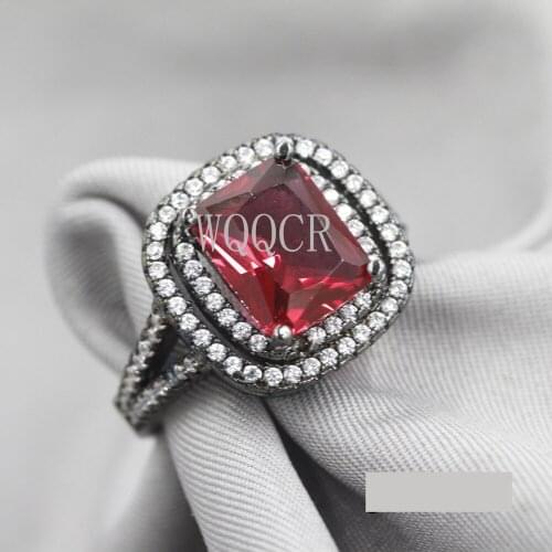 Black Gold Rhinestone Princess-cut Green/blue/red/transparent CZ Wedding Engagement Ring Bridal Ring Size 7-9